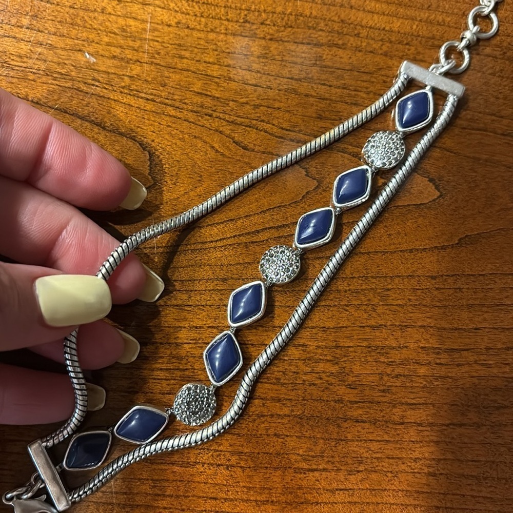Lucky brand fashion Silvertone marquisate blue lapis Bracelet 3 rows casual NWOT - Picture 4 of 8